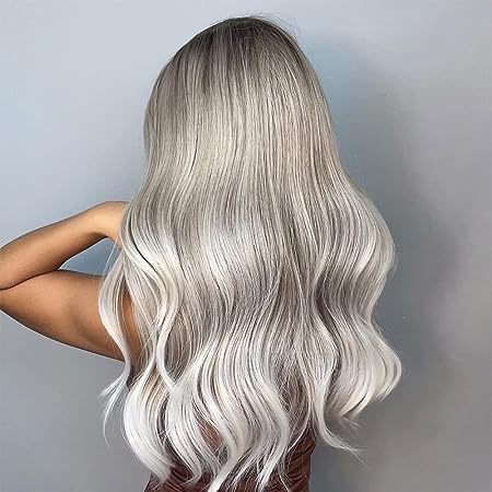 Long wavy full wig for women and girls, middle parting bangs, dark brown roots, 22-inch heat-resistant synthetic natural appearance fake