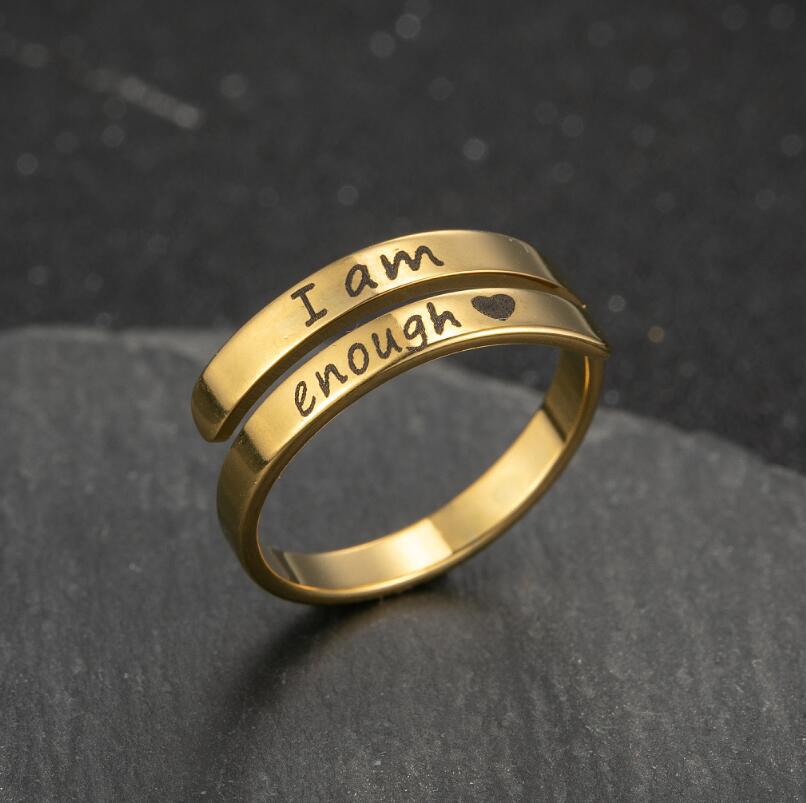 Vintage Open Ring Ins Fashion Stainless Steel Amazon Accessories I Am Enough Double Ring Women Wholesale details Picture