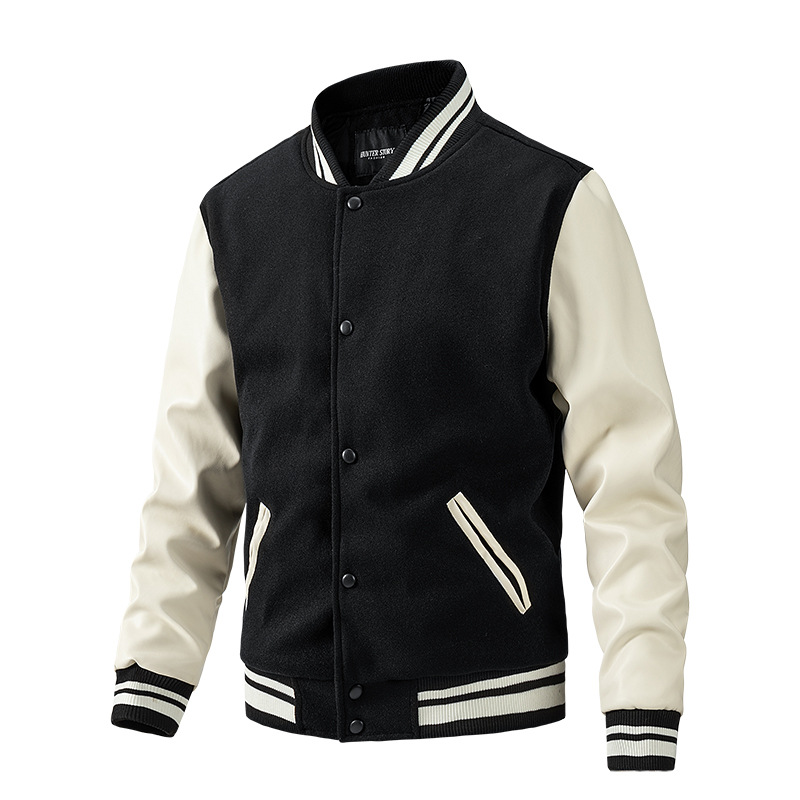 New men's cross-border jacket for spring and autumn: baseball collar jacket, color-blocked outerwear, cotton plus-size jacket, woolen jacket for men