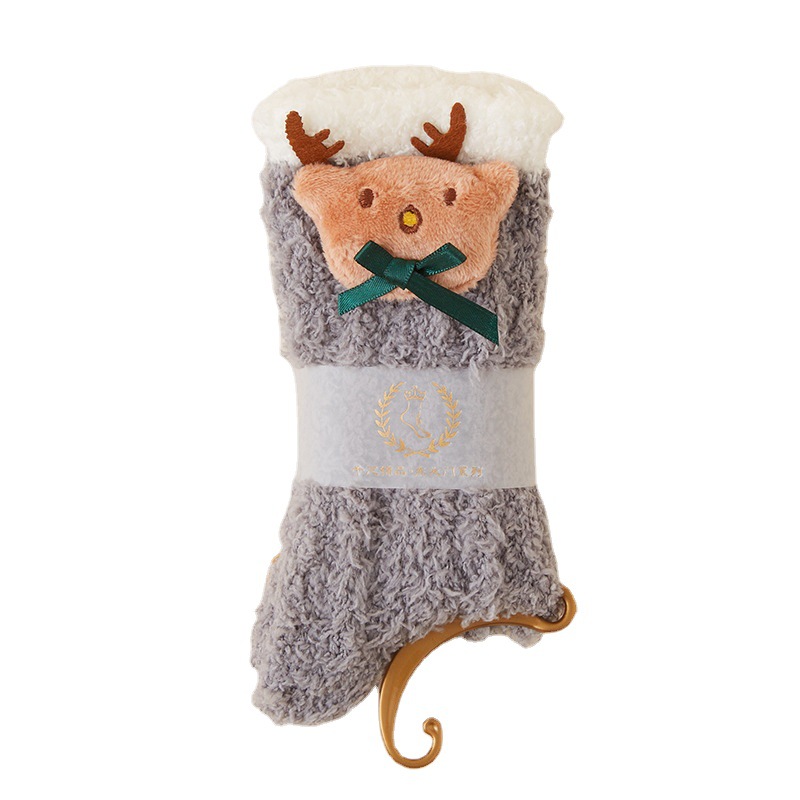 Coral fleece socks, women's autumn and winter home socks, plush Japanese style trendy postpartum floor socks, thickened sleep socks Item Picture