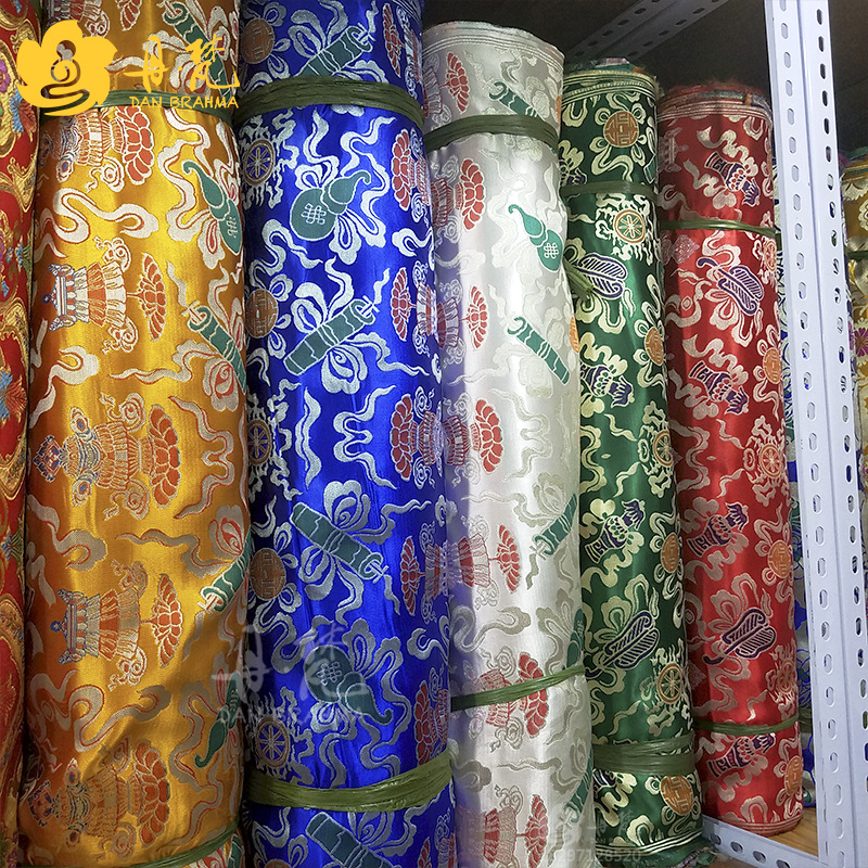 Tibet Tibetan fabric satin sateen brocade auspicious eight treasures fabric long sponge mat handmade diy details Picture