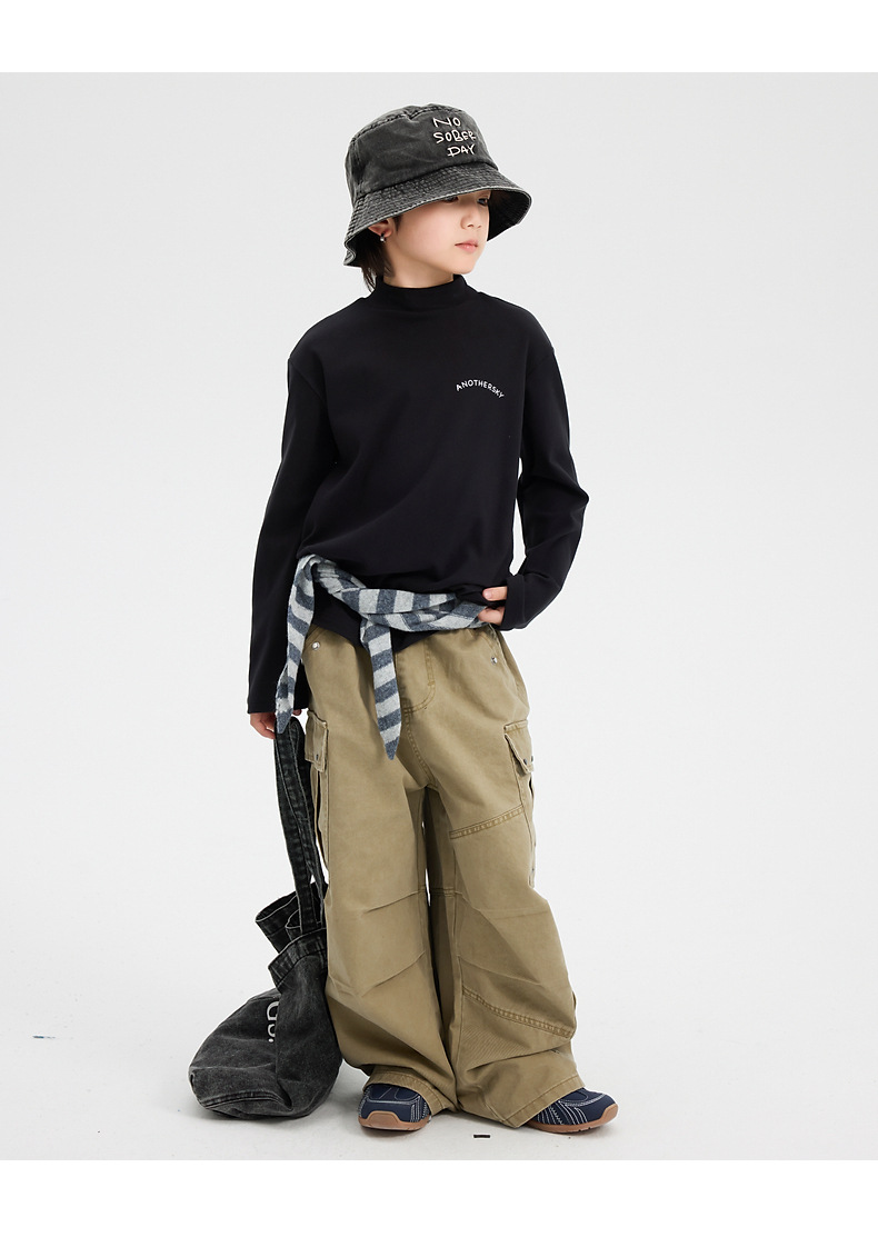 A white semi-high neck fleece base shirt for boys in autumn and winter, 2025 new style, with a long-sleeved T-shirt worn inside for teenagers and children pic 20