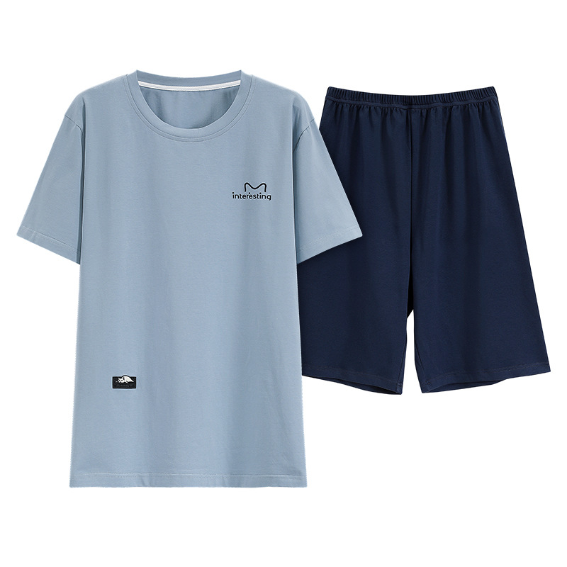 睡衣男短袖休闲/外套男/男士装男宽松休闲睡衣/冰丝睡衣套装/T-shirt白底实物图