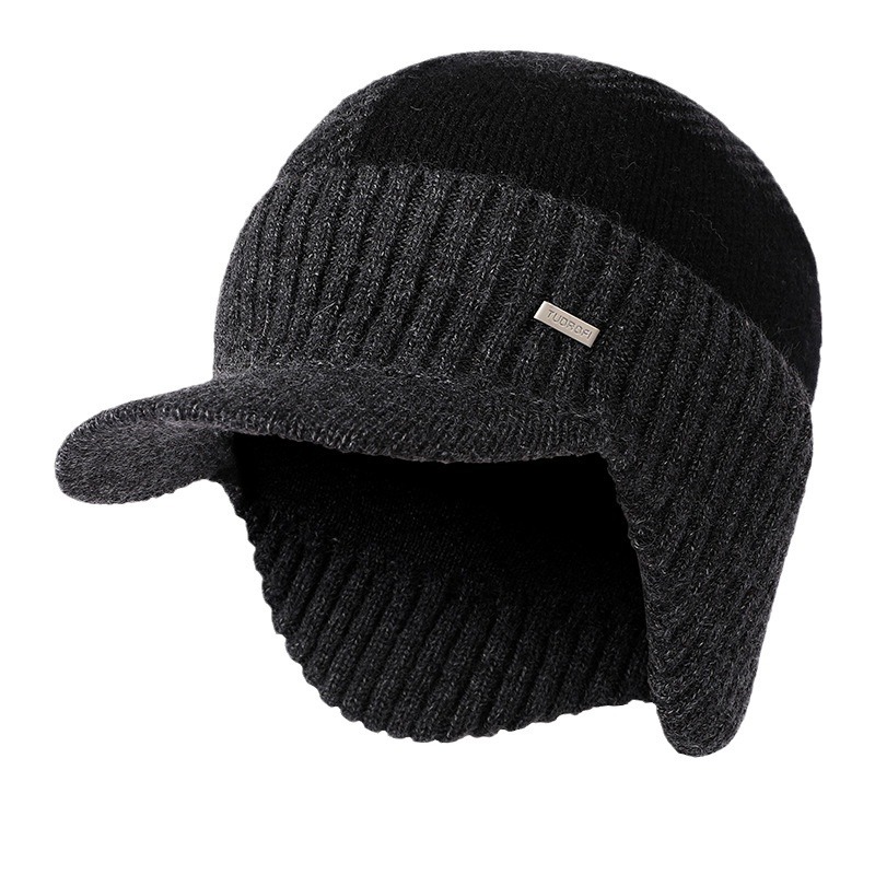 Autumn And Winter Outdoor Woolen Hat Europe And The United States Men's Warm And Fleece Thickened Cap Ear-Protection Knitted Hat Amazon Item Picture