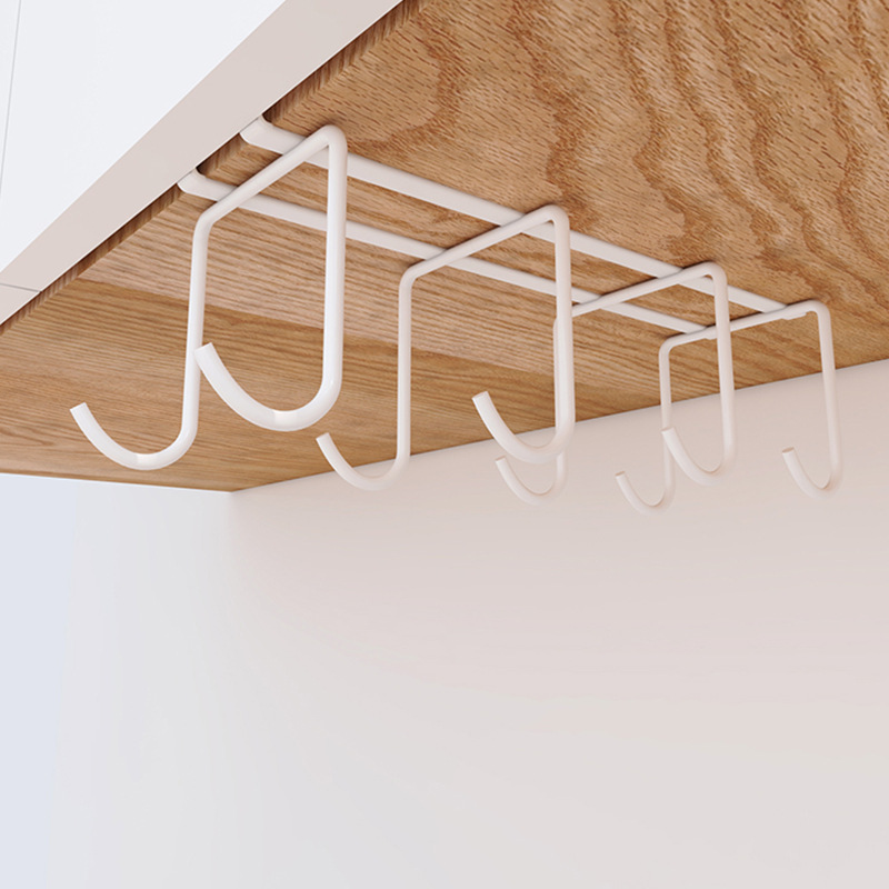 Manufacturers Wholesale Kitchen Perforation-Free Hook Storage Rack Wall Hanging Mug Coffee Cup Storage Rack Hanging Cabinet Under The Hanging Rack Application Scenario