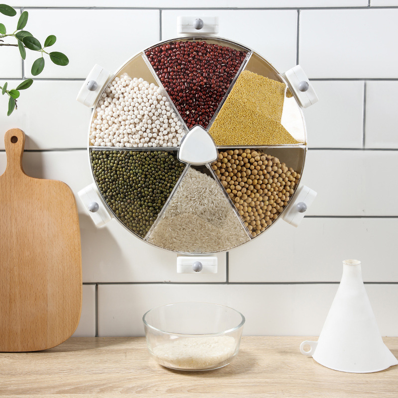 Compass grain storage box Windmill type non-punching rotary rice drum household wall hanging moisture-proof and insect-proof rice tank Specification drawing