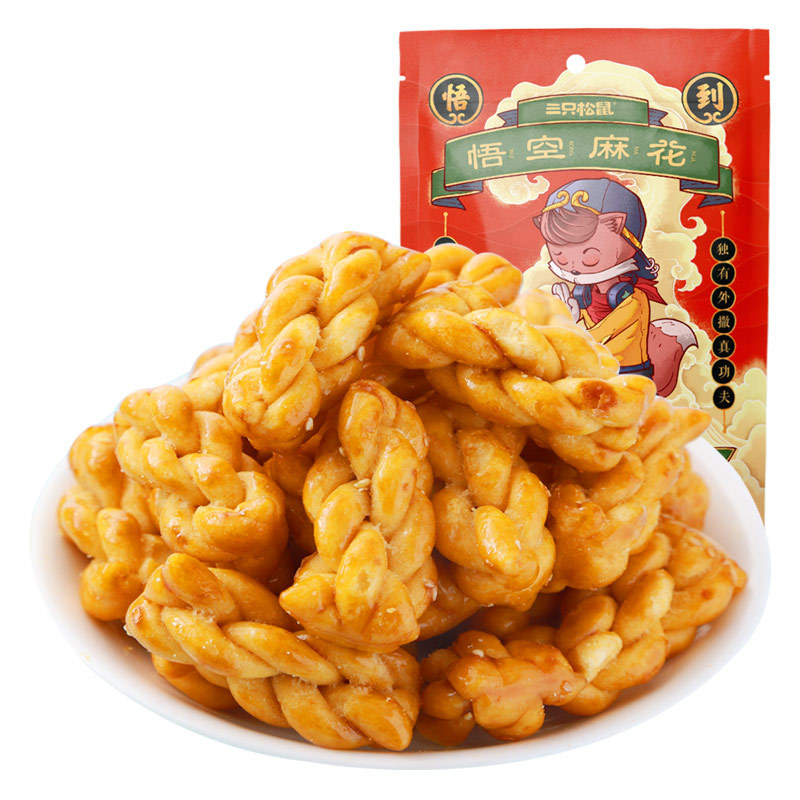 【三只松鼠_悟空麻花108g】零食天津風味特産早餐點心小袋裝