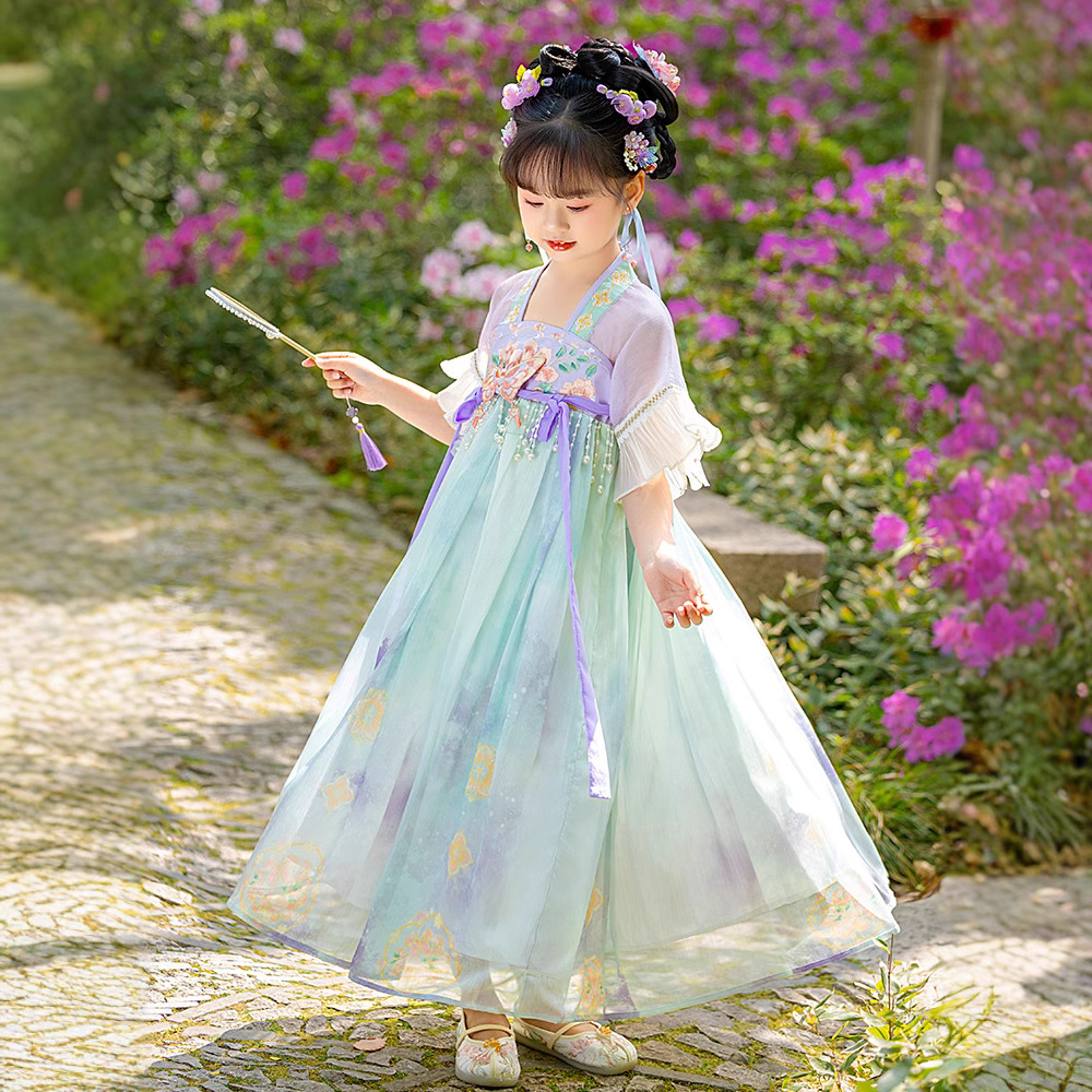 The new summer style of Hanfu for girls in Chinese fashion, the super fairy-like Chinese style girls' short-sleeved blouse and skirt, a high-end daily dress details Picture