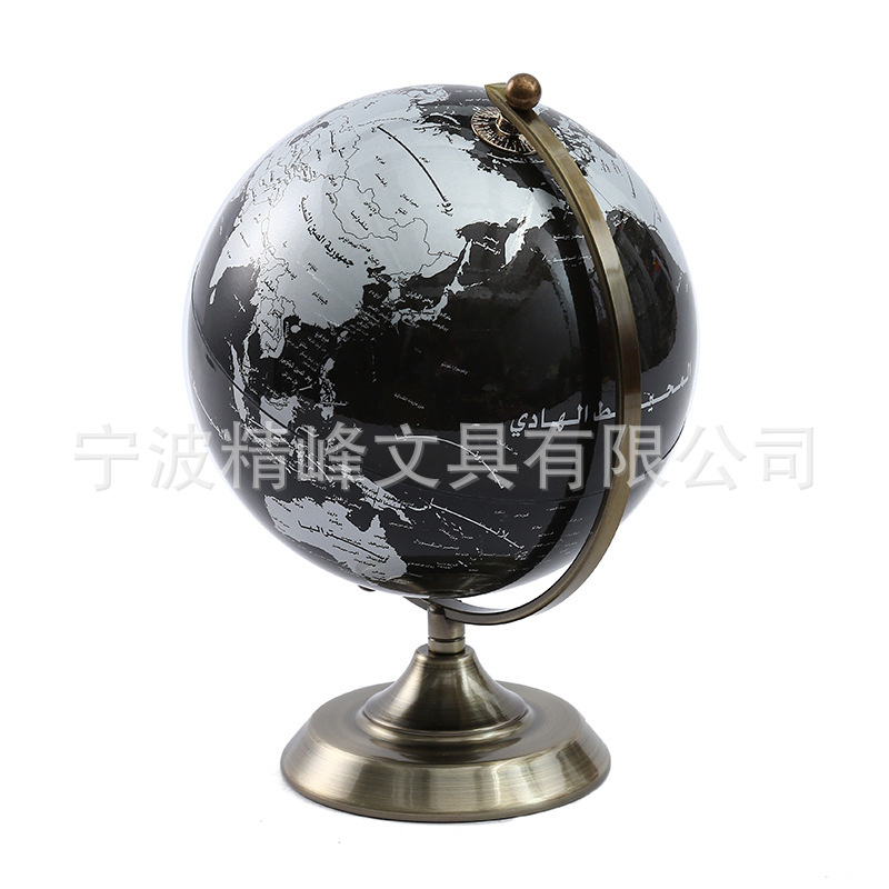 Luz moderna lujo alto grado basalto decoración de bronce antiguo árabe doble aguja globo geografico estudiante material didáctico suministros Item Picture
