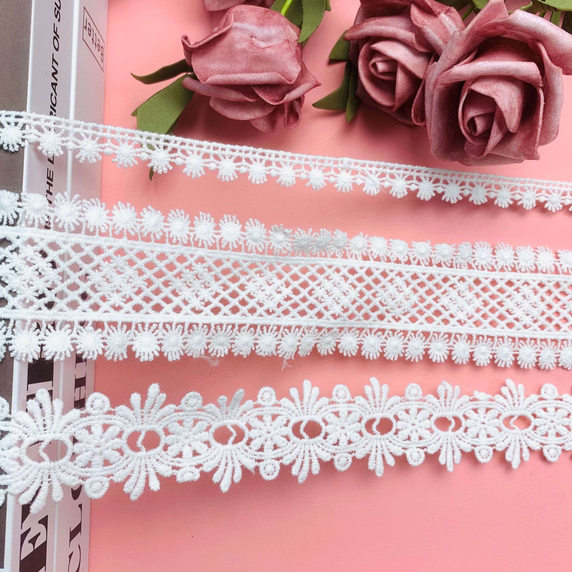 White cotton thread lace, double-sided water-soluble embroidery lace, water-soluble cotton thread lace, Lolita lace accessories Application Scenario
