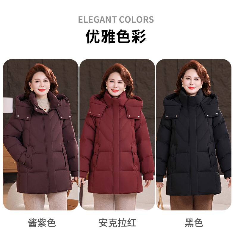 妈妈羽绒服女中长款冬季连帽加厚保暖中老年大码外套女批发代发详情12