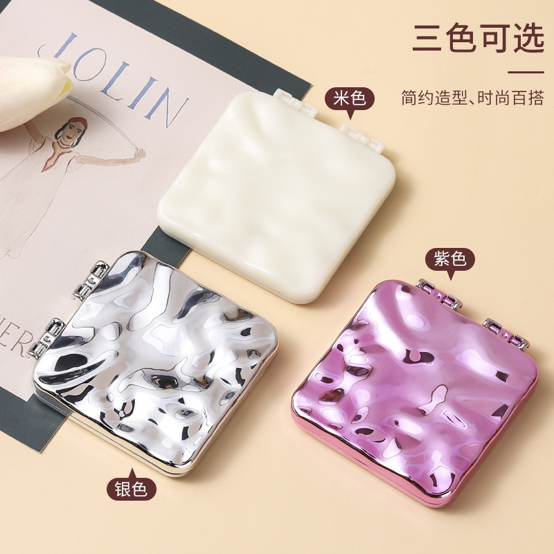 双面小镜子女士随身镜手动折叠镜手持镜桌面可立迷你电镀化妆镜子