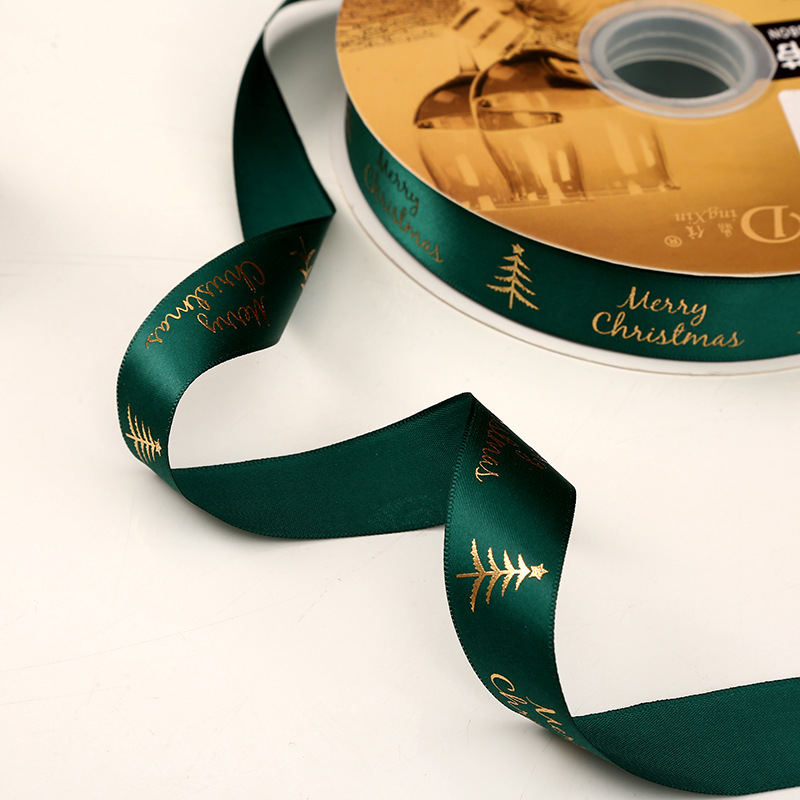 Dingxin 2.5CM Christmas ribbon in stock wholesale DIY polyester ribbon Christmas gift bow gilding packaging ribbon Specification image