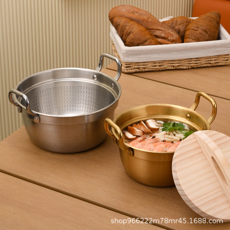 Korean-style instant noodle pot, ramen pot, small cooking pot, household 304 stainless steel double-ear covered rice noodle soup pot Specification image