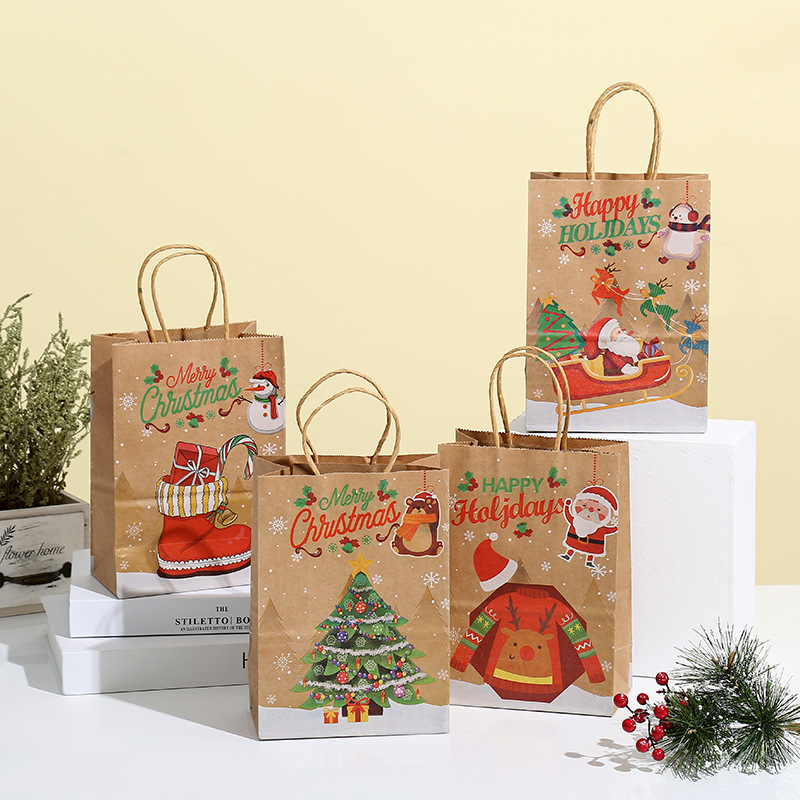 Wholesale of Christmas gift handbags, Christmas Eve candy gift paper bags, apple kraft paper packaging bags from manufacturers Specification image