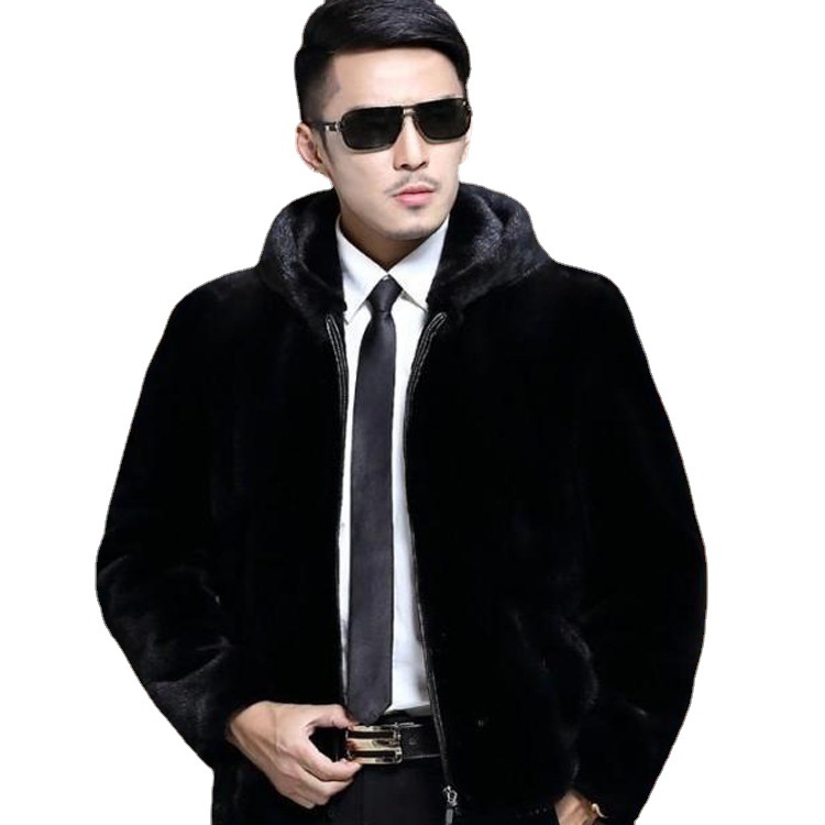 Wholesale of hooded men's fur and mink fleece coats with thickened fleece, loose leather jackets for men's winter wear Item Picture