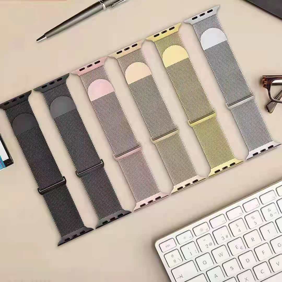 For Apple Watch iwatch7 strap New two-section semi-circular tail Milanese strap metal magnetic belt