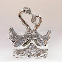South America double swan craft decoration plated silver diamond ceramic crafts living room bookcase German popular decoration