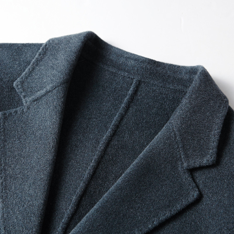 Men's overcoat 2022 Autumn/winter handmade double-sided woolen trench coat, solid color casual mid-length woolen coat for middle-aged and young people Item Picture