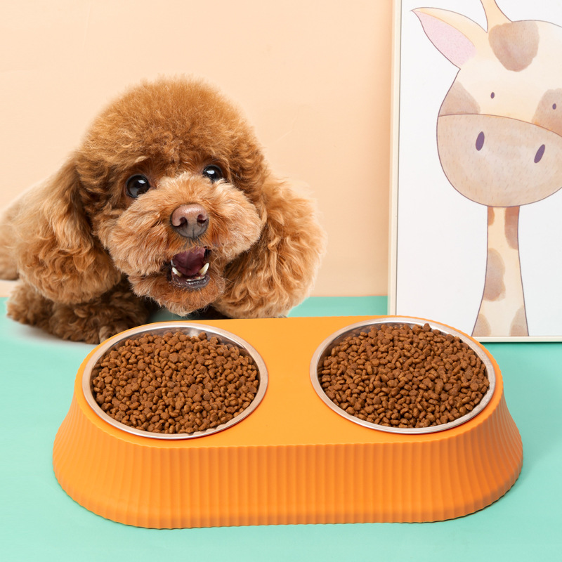 Cat bowl, double bowl, cat bowl, dog food bowl, rice bowl, dog bowl, pet cat rice bowl, slanted mouth to prevent spilling, cat food bowl Specification image
