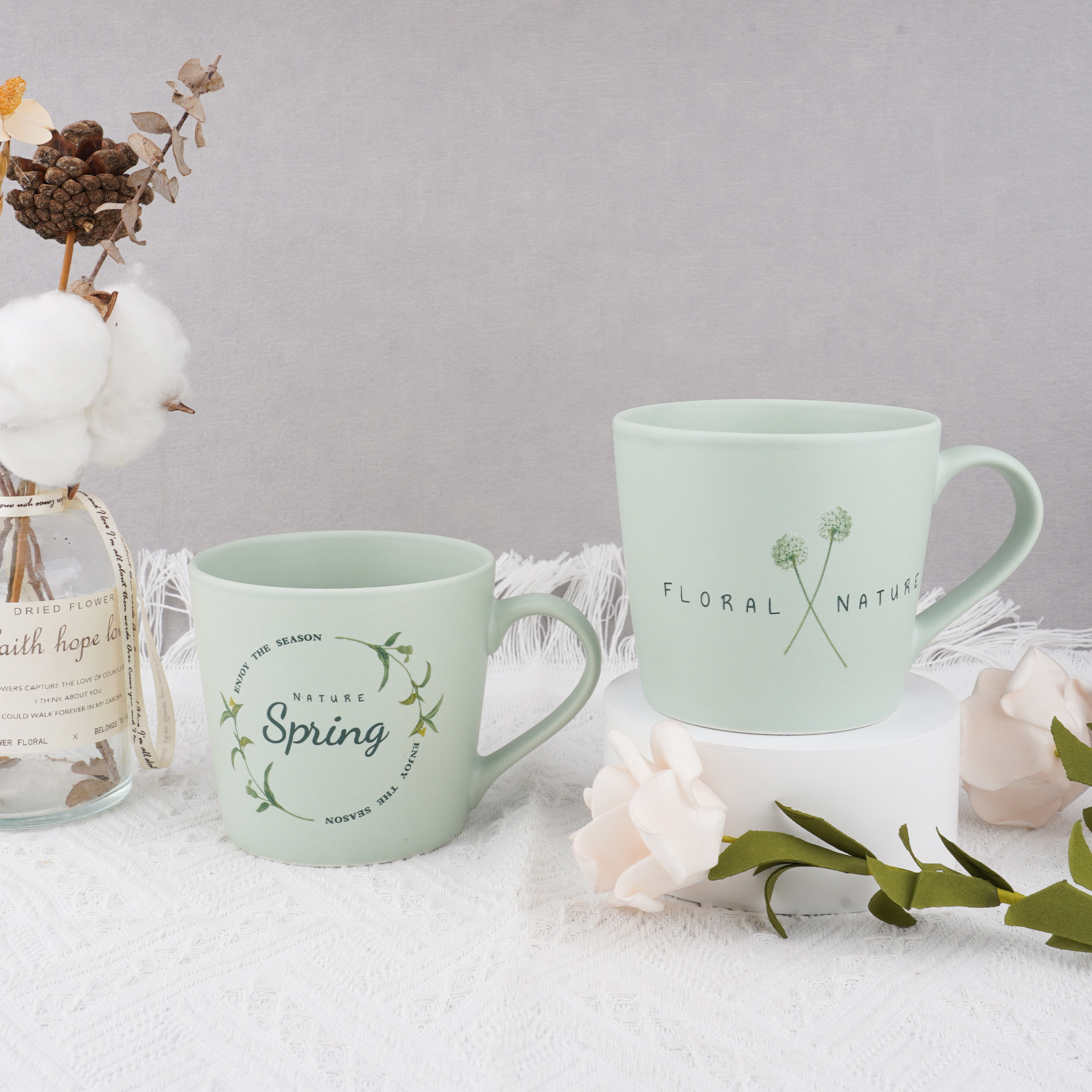 Wholesale of Morandi green mugs with logo printing, thickened water cups, matte glazed household ceramic cups Specification image