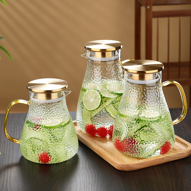 Caliente venta de vidrio resistente a altas temperaturas hervidor frío hogar verano gran capacidad hacer té tetera anti-caída martillo patrón botella taza de agua fría