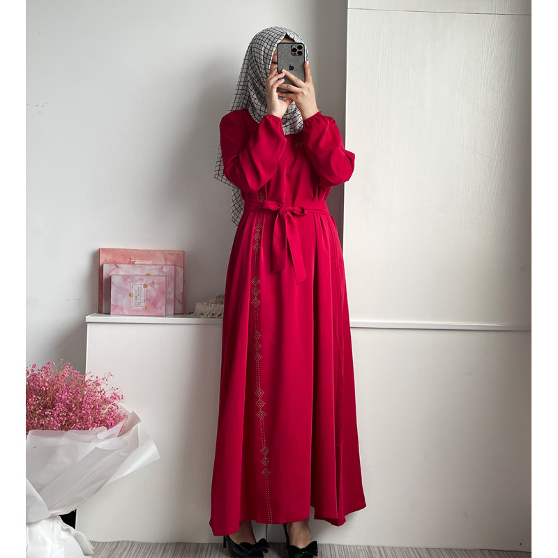 F186穆斯林中东迪拜回族女装时尚马来长裙烫钻长袍连衣裙详情图3