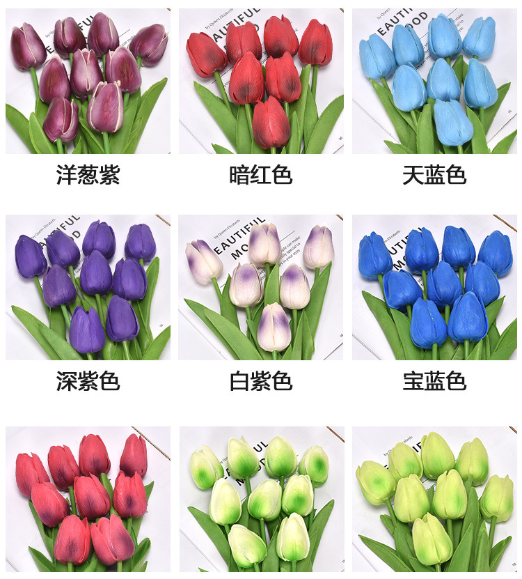 Selected mini PU plastic tulip artificial flowers, fake flowers, cross-border trade silk flowers, wedding and home decoration flowers manufacturer pic 5