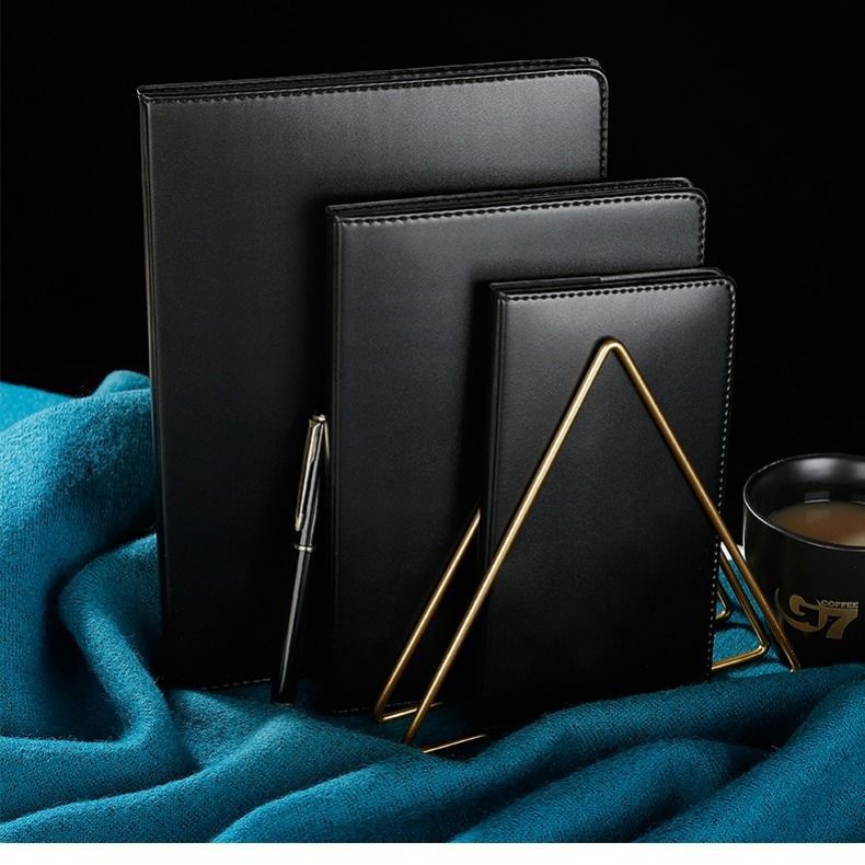 Black business thickened leather notebook notepad pu hard copy college student diary set logo book wholesale full figure