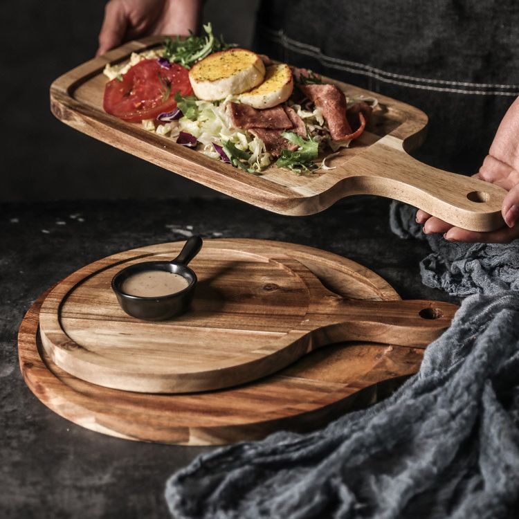 Plato de carne plato de madera plato de madera japonés plato rectangular plato de comida occidental vajilla de desayuno pizza tabla de madera bandeja Specification image