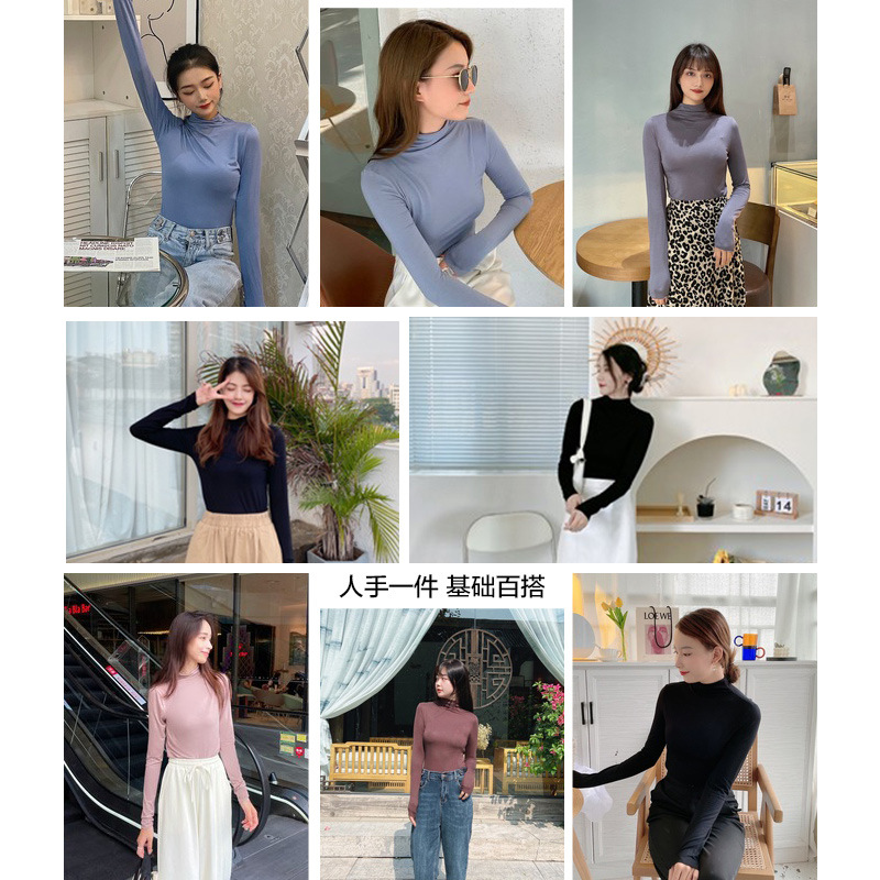 打底衫女春秋莫代尔半高领洋气长袖内搭春夏修身百搭t恤秋衣上衣详情图4
