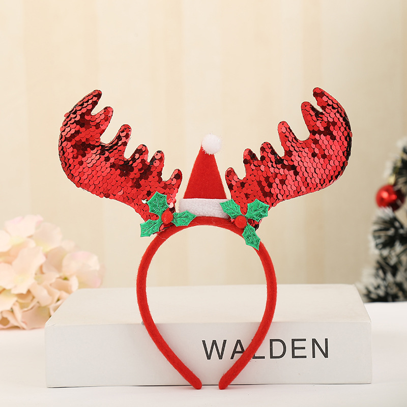New headband Snowflake large antler head buckle Christmas decorations Adult party dress up items Luminous headband Luminous Christmas headband buckle Christmas decorations Headband details Picture