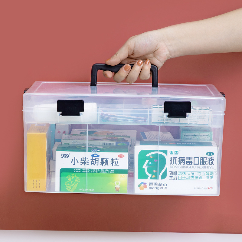 Caja de medicina transparente grande con hebilla visual caja de almacenamiento engrosada y ensanchada caja organizadora con asa a prueba de polvo Application Scenario
