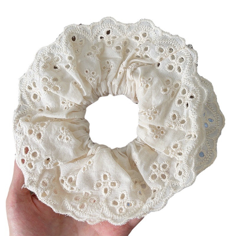 新款芭蕾风大肠发圈高级感蕾丝边头绳甜美少女皮筋蝴蝶结发饰批发白底实物图