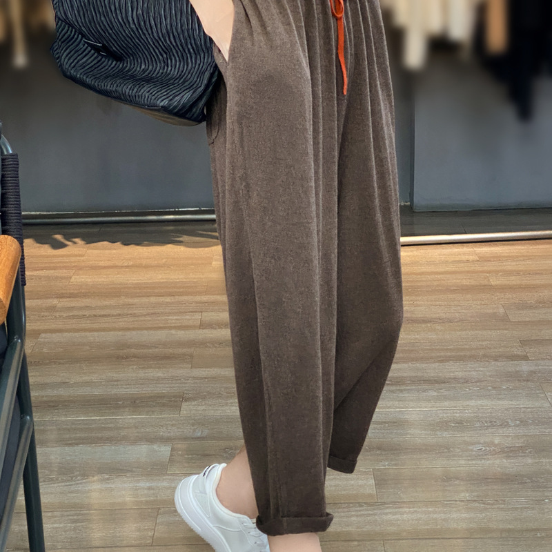 Autumn Korean-style wool pants for women, thin, fashionable, loose and casual, Harem pants, 9-inch pants, grandma pants Specification image