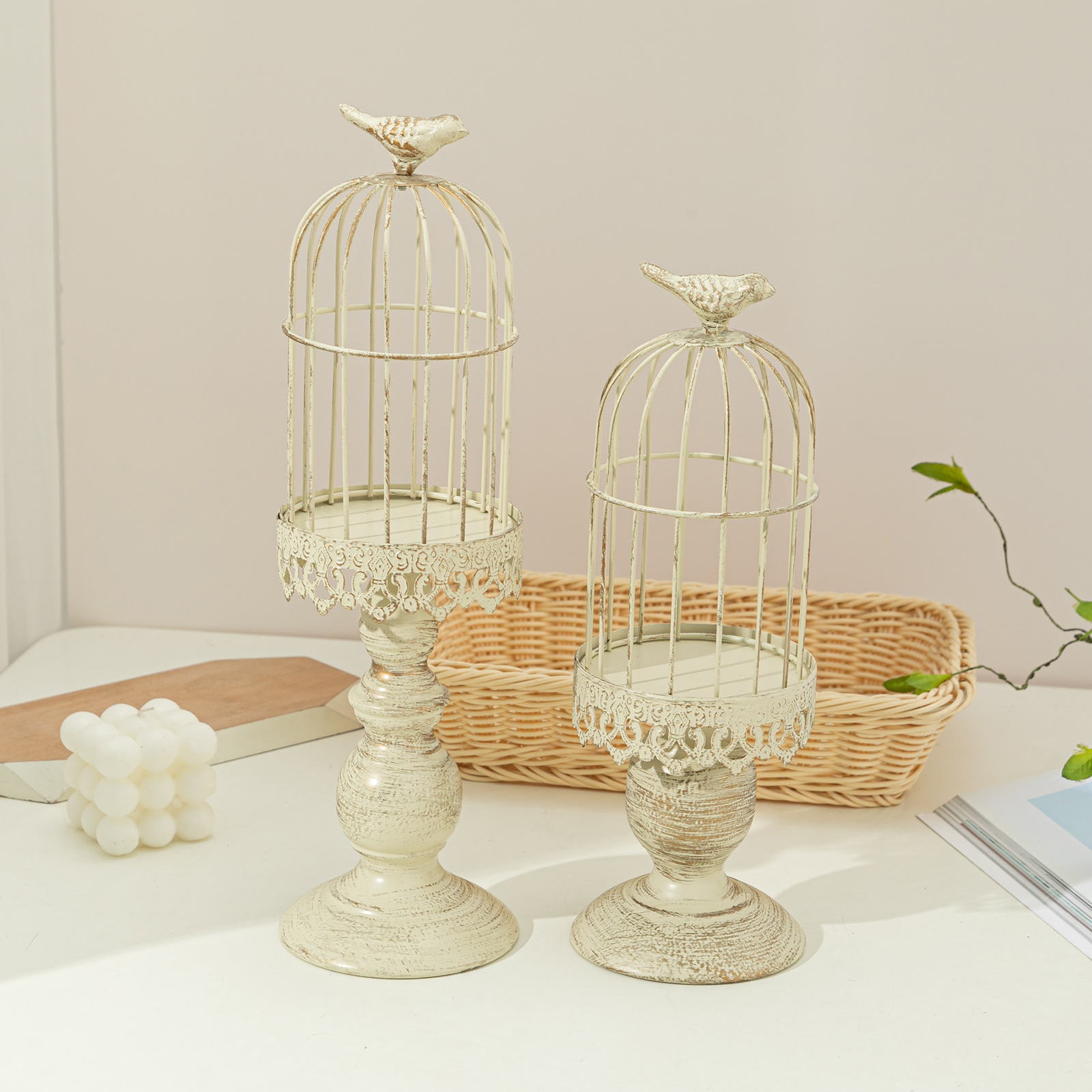 Cross Border Black Vintage Birdcage Candle Holder Welded To Do Old Craft Carved Pattern Decorative Metal Crafts Candle Application Scenario