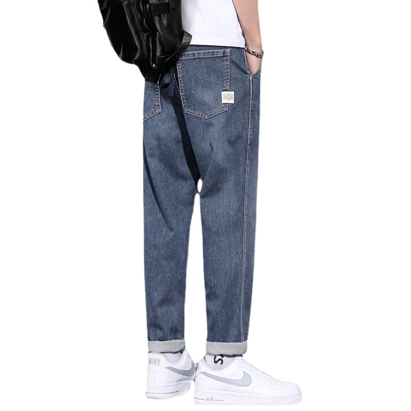 牛仔裤/裤子男士宽松休闲/牛仔短裤男士宽松休闲/牛仔裤男士修身休闲/阔腿牛仔裤男白底实物图