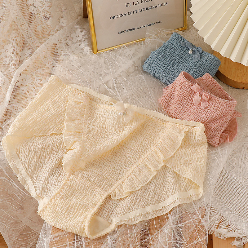 Big Size Underwear Female Fat Sister 200 Pounds Pure Cotton Antibacterial Small Fresh Waist Sweet Day Lace Briefs