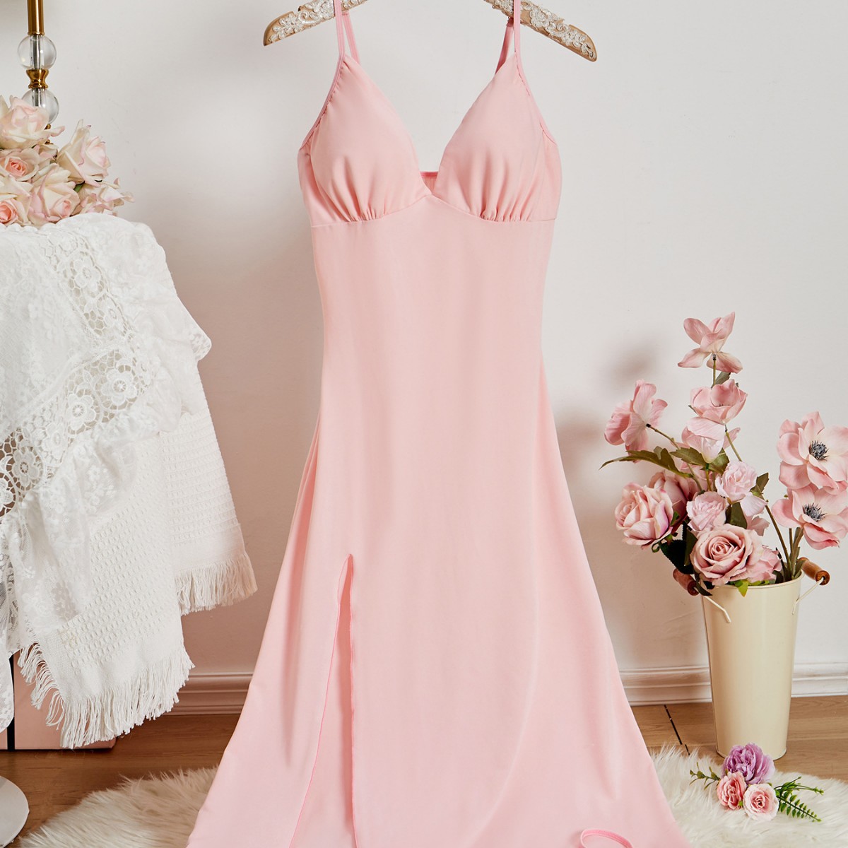 New halter nightdress ladies backless nightdress sexy swing neckline pajamas home wear backless full figure