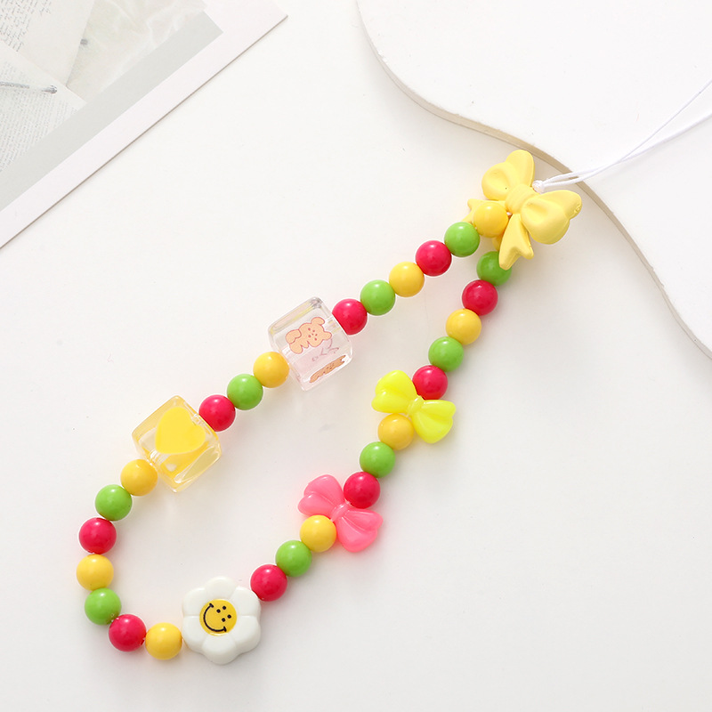 New Candy Cartoon Bow Mobile Phone Chain Beaded Mobile Phone Lanyard Mobile Phone Case Pendant Anti-Fall Wrist Strap Female Specification drawing
