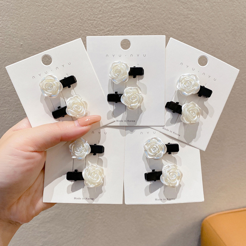 Camellia hairpin for women, white duckbill hairpin, hair clip, bangs, side flower fragrance, cute Japanese style