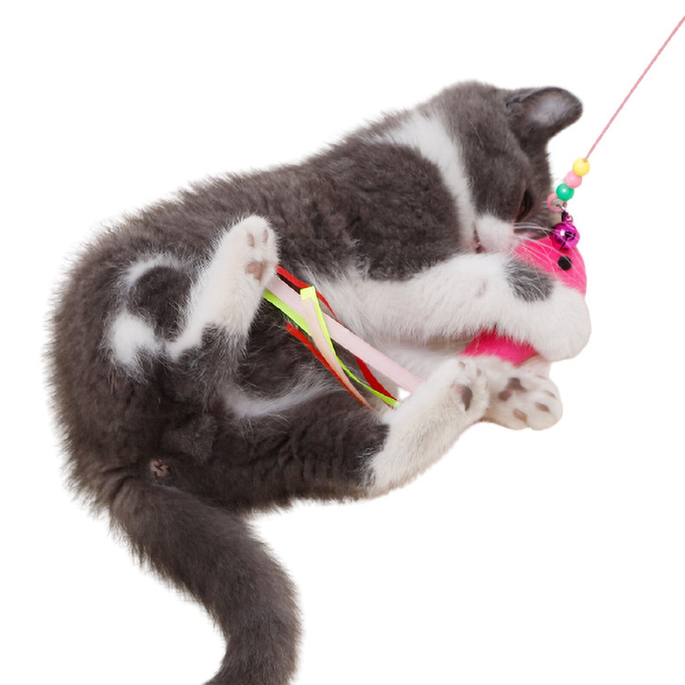 厂家批发跨境猫玩具毛条双色逗猫棒 钢丝羽毛逗猫棒互动逗猫玩具详情图3