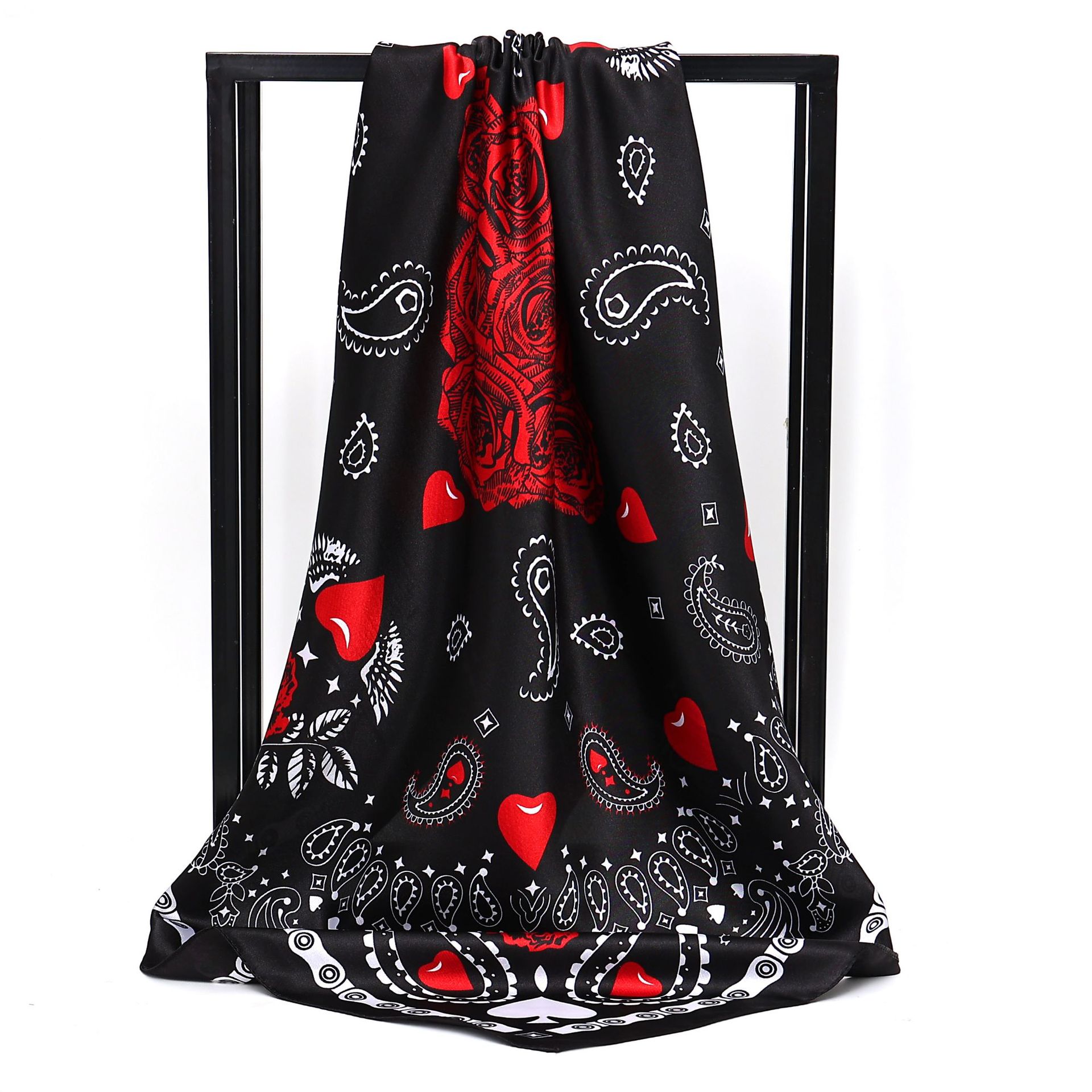 2022 New Peach Heart Cashew Print Scarf Shawl Women Imitation Silk Color Ding Silk Scarf All Professional 90 Square Scarf