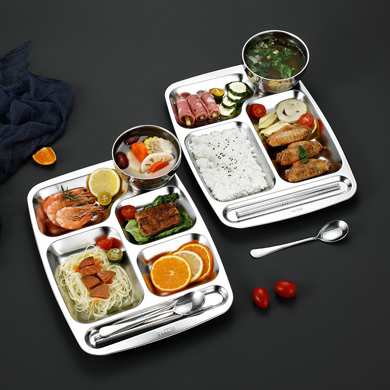 304 stainless steel fast food plates, divided into compartments, food-grade, school cafeteria plates, student meal plates, stainless steel plates Application Scenario