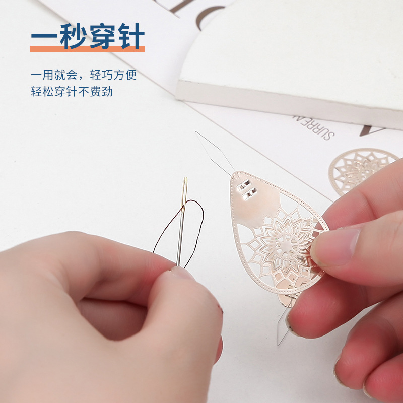 Stock rose gold hollow needle threader Vintage thread threader card needle threader Sewing thread threader details Picture