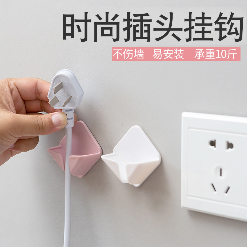 Patent plug hook, no need for drilling, powerful power supply, transparent adhesive wire, kitchen socket storage rack, creative wholesale Application Scenario