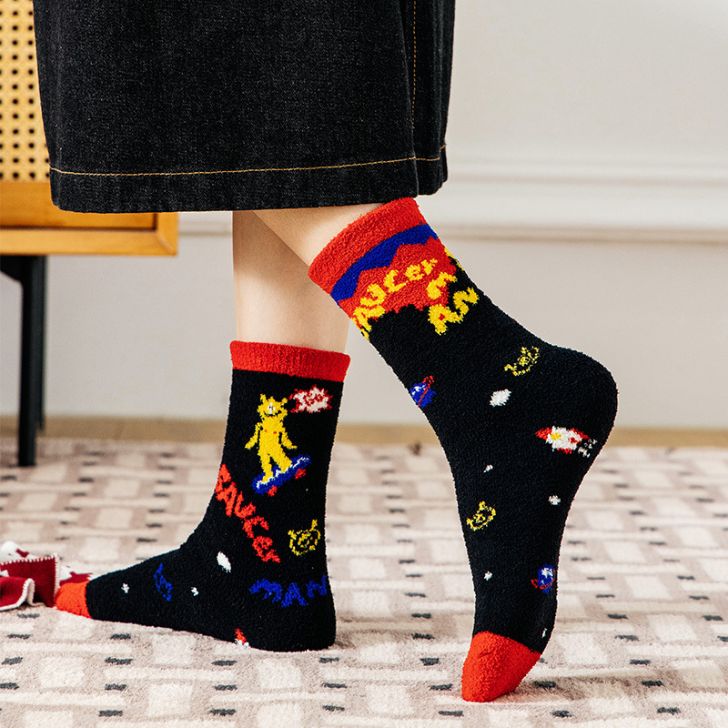 Autumn And Winter Coral Velvet Socks Women Add Velvet Thickening Home Floor Tube Coral Velvet Warm Hair Sleep Socks Specification drawing