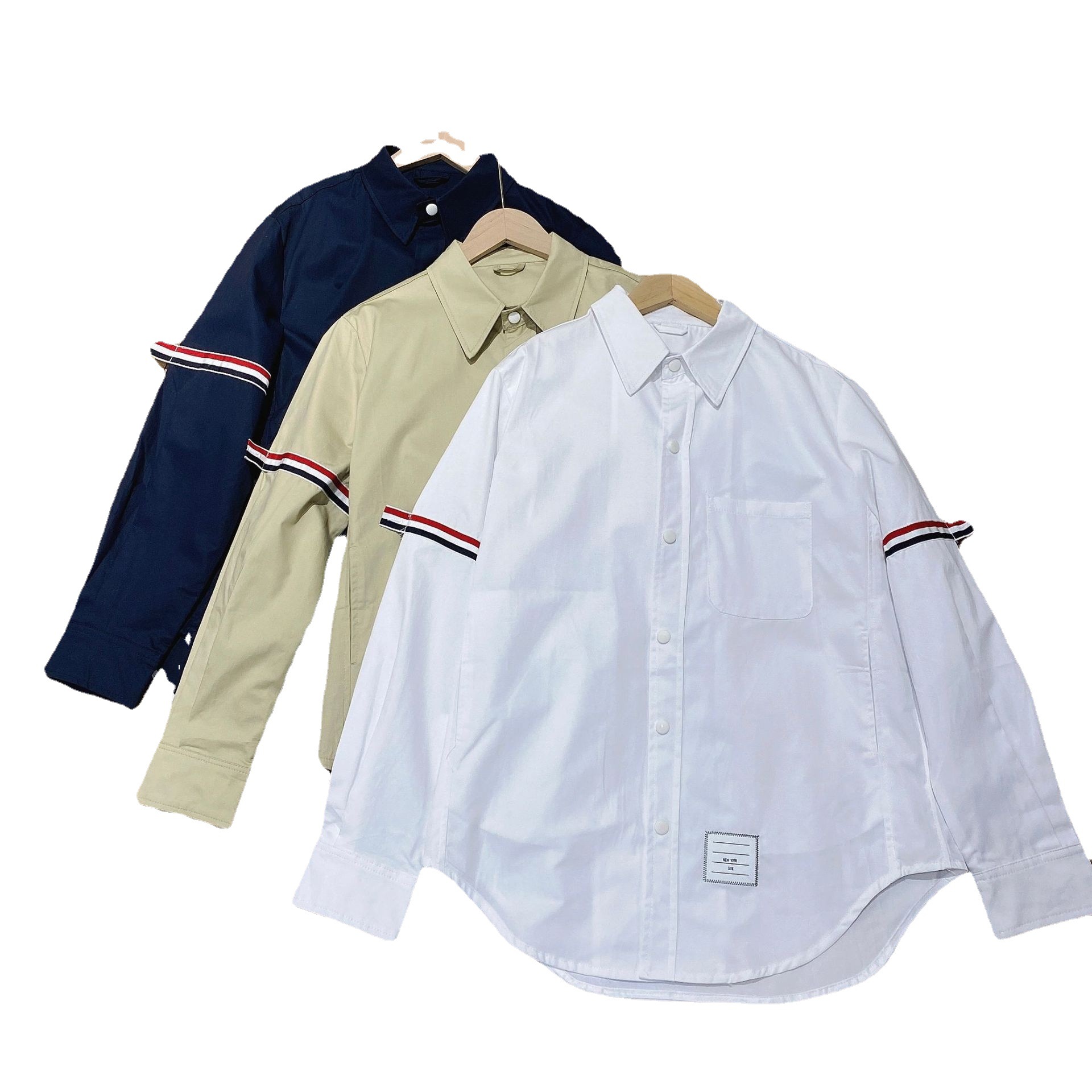 TB casual trendy brand poplin slim-fit solid white shirts for men and women, Oxford fabric shirts for women with long sleeves Item Picture