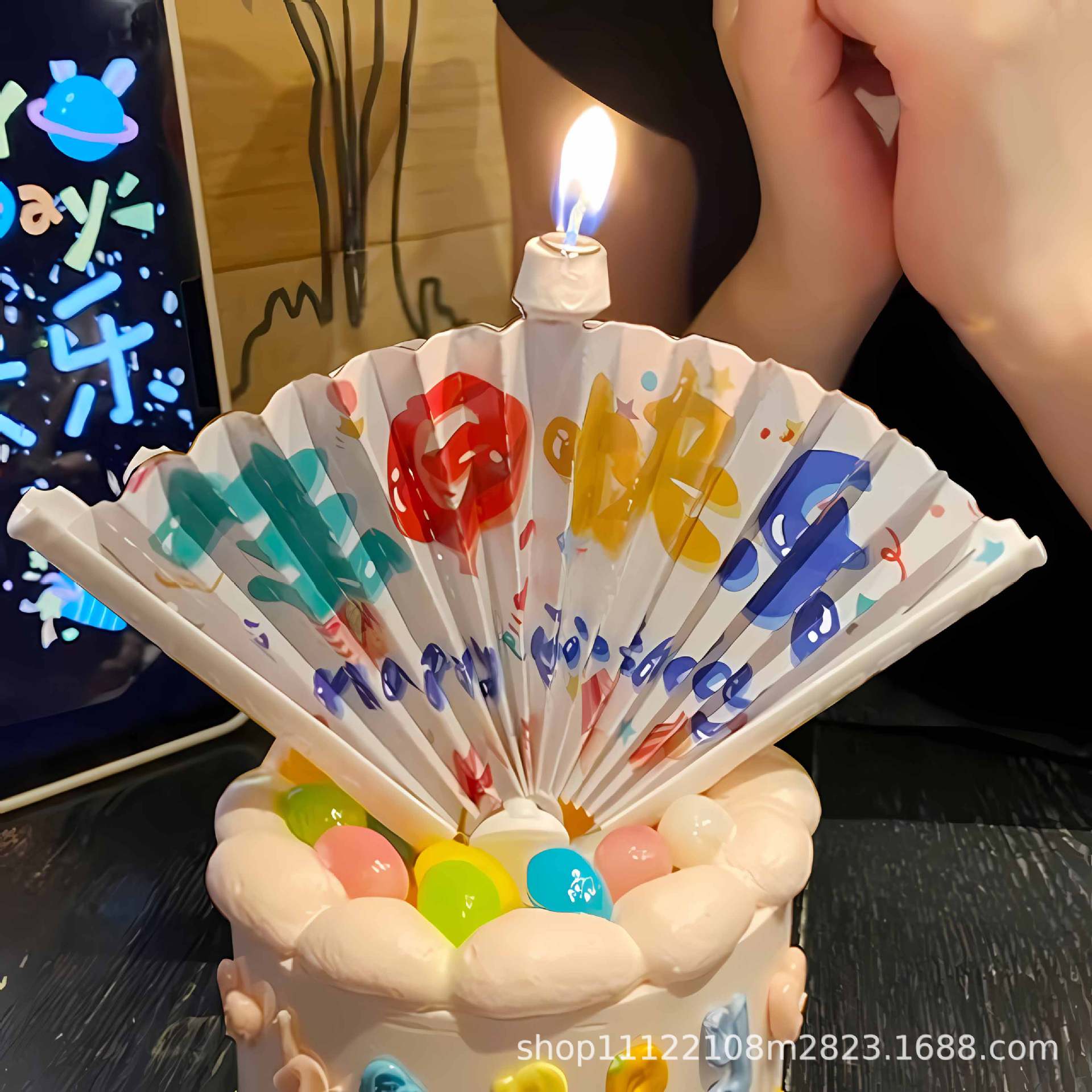 生日蜡烛创意扇形派对氛围感道具自动展开网红惊喜扇子祝福语装饰