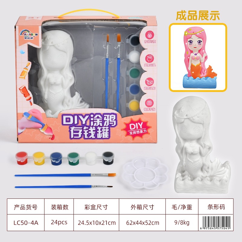 Manufacturers Wholesale Painted White Embryo Diy Manual Material Set Piggy Bank Honing Model Little Princess Doll Graffiti Specification drawing